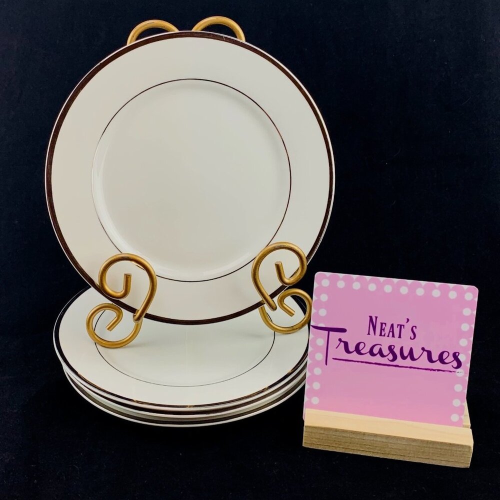 Lynn's CELEBRATION Fine China Thick Platinum Verge White Salad Plates Set  Four